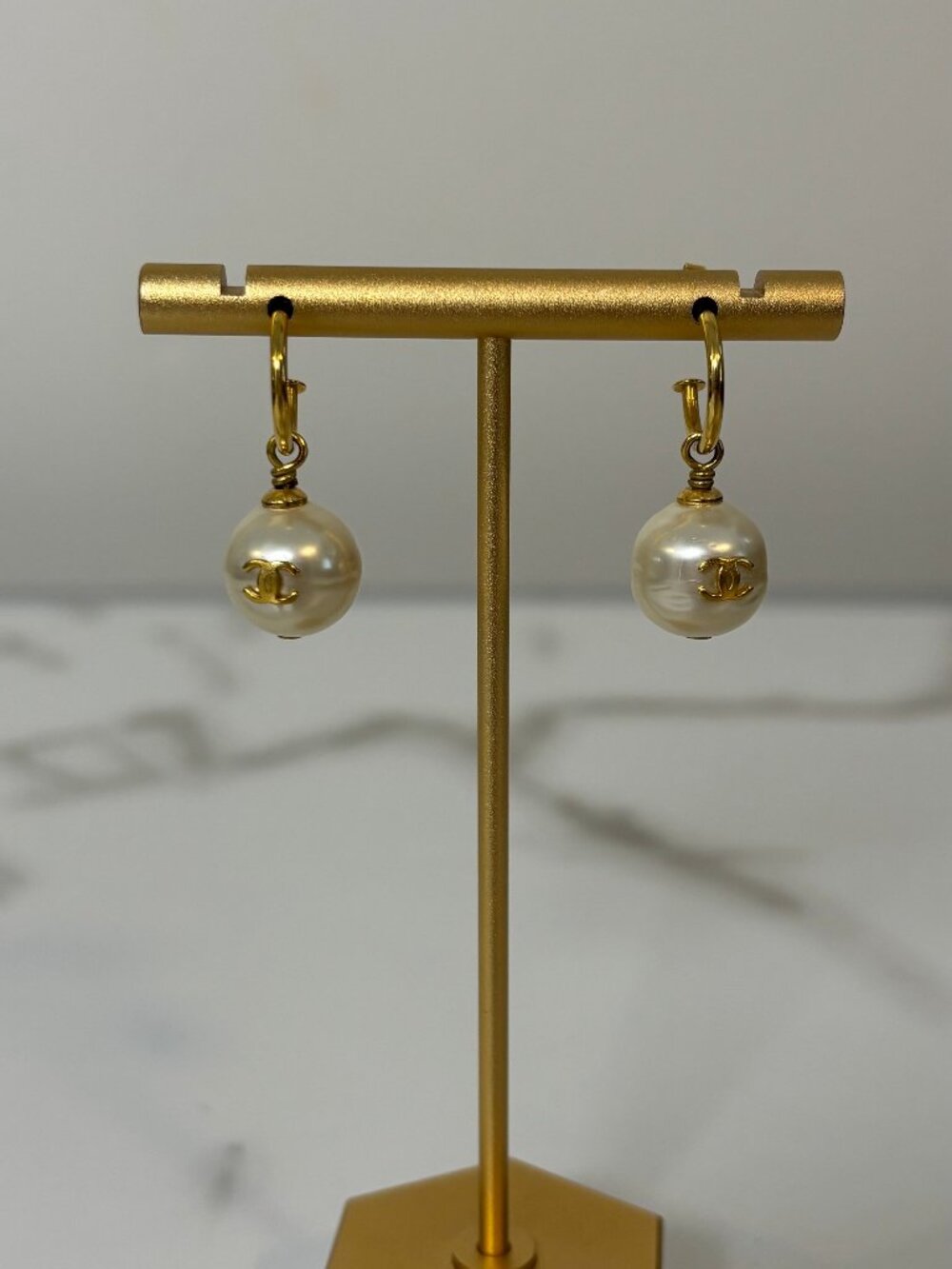 Chanel CC Pearl Drop Earrings